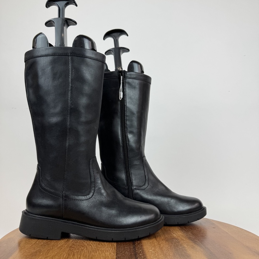 New Womens Geox D Spherica EC1 Black Leather‎ Mid Calf Riding Boots Size EU 36